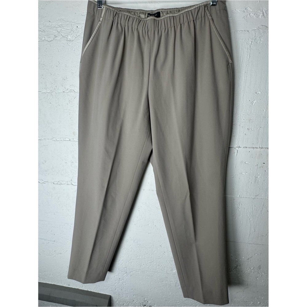Lafayette 148 New York Taupe Elastic-Waist Trousers Satin Piping Business 1X